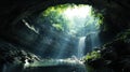 Cave Sunlight Waterfall Royalty Free Stock Photo