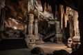 cave with tall, imposing columns and intricate formations