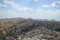 Cave town Uchisar from the ancient mountain fortress. Cappadocia, Turkey Royalty Free Stock Photo
