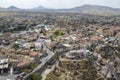 Cave town Uchisar from the ancient mountain fortress. Cappadocia, Turkey Royalty Free Stock Photo