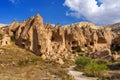 Cave town in Zelve Valley, Cappadocia in Turkey. Royalty Free Stock Photo