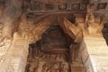 Cave 3 : View of verandah, from outside. Badami Caves, Karnataka. Fresco paintings on the ceilings can also seen. Royalty Free Stock Photo