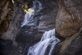 La Cueva waterfall in the heart of the National Park of Ordesa and Monte Perdido, set in a rocky canyon, branches with autumn Royalty Free Stock Photo