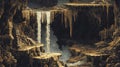 Cave Waterfall Landscape In Golden Brown Tones Royalty Free Stock Photo