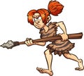 Cave woman hunter walking holding a spear