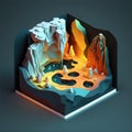 cave of wonders and a river of light, isometric low poly view AI generation