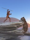 Cavegirl defends herself against sabretooth tiger