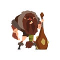 Caveman in animal skin with a cudgel, stone age character vector Illustration on a white background