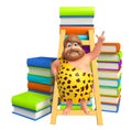 Caveman with Book stacks & ladder