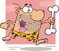Caveman Cartoon Character Running With A Big Bone