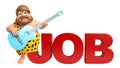 Caveman with Gitar & Job sign