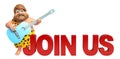 Caveman with Gitar & Join us sign Royalty Free Stock Photo