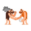 Caveman handshake Businessman deal. Prehistoric man Handshake. S