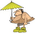 Caveman holding an umbrella