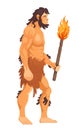 Caveman holds a torch with fire vector Royalty Free Stock Photo