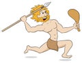 Caveman hunting with spear and mace Royalty Free Stock Photo