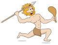 Caveman hunting with spear and mace