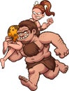 Cartoon caveman kidnapping cave woman