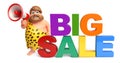 Caveman with Loud speaker & bigsale sign Royalty Free Stock Photo