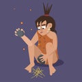 Caveman making fire vector cartoon