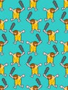 Caveman pixel art pattern seamless. Prehistoric man 8 bit background . Ancient man vector texture