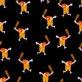 Caveman pixel art pattern seamless. Prehistoric man 8 bit background . Ancient man vector texture