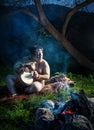Caveman playing drum