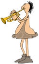 Caveman playing a trumpet