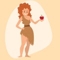 Caveman primitive stone age cartoon neanderthal woman character evolution vector illustration.