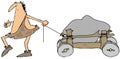 Caveman pulling a wooden cart