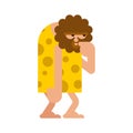 Caveman thinks isolated. Prehistoric man expect. Ancient man think Royalty Free Stock Photo