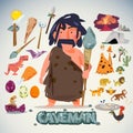 Caveman with tool, weapon and element. character design. stone a