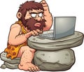 Caveman using laptop