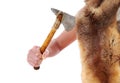 Cavemen with Fox Fur Coat and Stone Age Axe on white Background