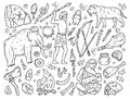 Cavemen and Neanderthals in the Stone Age, vector doodle set Royalty Free Stock Photo