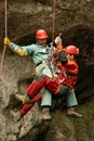 Caver abseiling in a pothole. Royalty Free Stock Photo