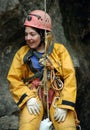 Caver abseiling in a pothole.