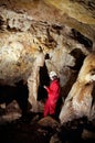 Caver logging survey data during cave mapping Royalty Free Stock Photo