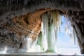 Cavern behind ice curtains on Grand Island on Lake Superior Royalty Free Stock Photo