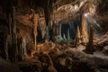 cavern with intricate stalactite and stalagmite formations