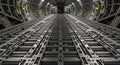 Empty massive cargo aircraft interior showcasing extensive roller floor system for freight transport Royalty Free Stock Photo