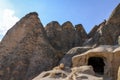 The caves of the ancient rock monastery of Selime valley of Ihlara, Cappadocia, Turkey Royalty Free Stock Photo