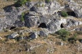 caves carved in the rocks,a hill with carved pits, a rock mountain, Matera, Basilicata, Italy