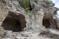 Caves of Chufut-Kale in Crimean Mountains, medieval  city-fortress,  national monument of Crimean Karaites, now lies in ruins Chuf Royalty Free Stock Photo