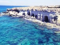 Caves rocky coast landscape mediterranean sea Cyprus island