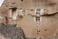 Caves in the sandy mountains of Cappadocia. Beautiful landscape. Close-up