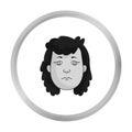 Cavewoman face icon in monochrome style isolated on white. Stone age symbol.