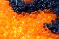 Texture red and black caviar photographed close up