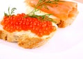 Caviar bread topped with keta salmon eggs