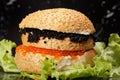 Caviar sandwich on lettuce Royalty Free Stock Photo
